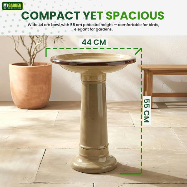 My Garden Outdoor Living Garden Bird Bath Ceramic Effect-Free-Standing Bird Bath for Garden & Outdoor-Weather Resistant Finish, Stable Pedestal Base