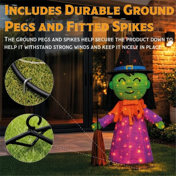 Scotts of Stow Fxlab Orange LED Foldable Witch Outdoor Halloween Decoration
