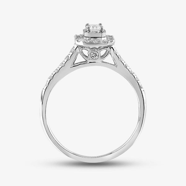 T. H. Baker 9ct White Gold 0.50ct Emerald Cut Diamond Cluster Shoulder Set Ring TH012591R