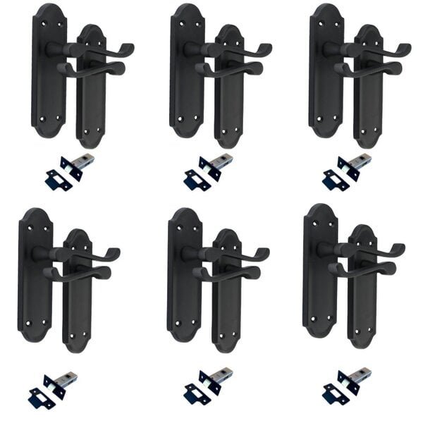 EDH Door Hardware Matt Black Internal Door Handles Ashford Style Lever Latch Handles and Latch