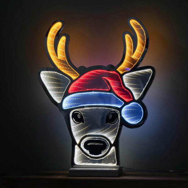Samuel Alexander 40cm Light up Christmas Deer Head in Santa Hat Infinity Decoration with LEDs