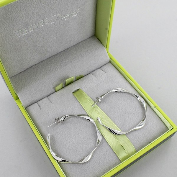 Sterling Silver Ribbon Hoop Earrings - Reeves & Reeves