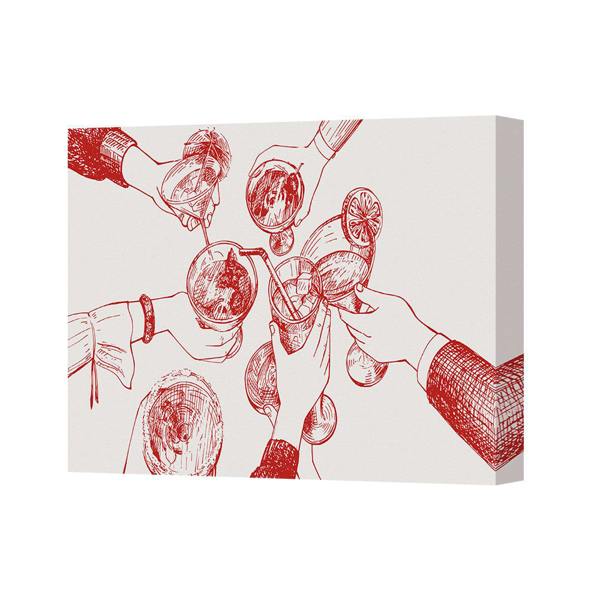 Benjamin Tate Design Red Sketch Toasting Hands Canvas Art Print Wall Decor