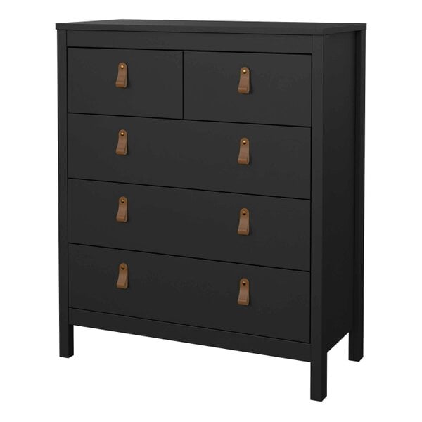 Wyld Haus Wildberry Matt Black Chest 5 Drawers Leather Handles