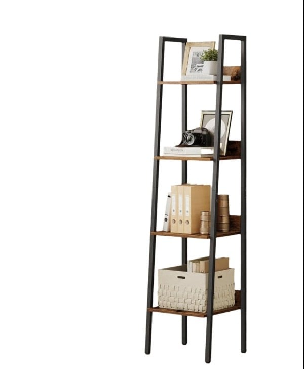 Modcraft Industrial 4-Tier Ladder Shelf, Rustic Brown & Black Bookcase for Living Room or Office