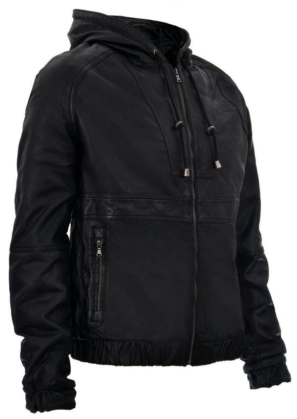 Infinity Leather Men’s Casual Leather Hooded Bomber Jacket-Odesa