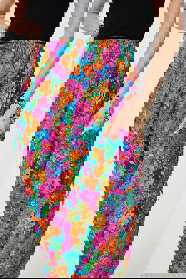 Pink | Floral Shirred High Waist Harem Pants