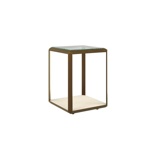 Wyld Haus Harlow Brass and Cream Shagreen Glass Top Side Table