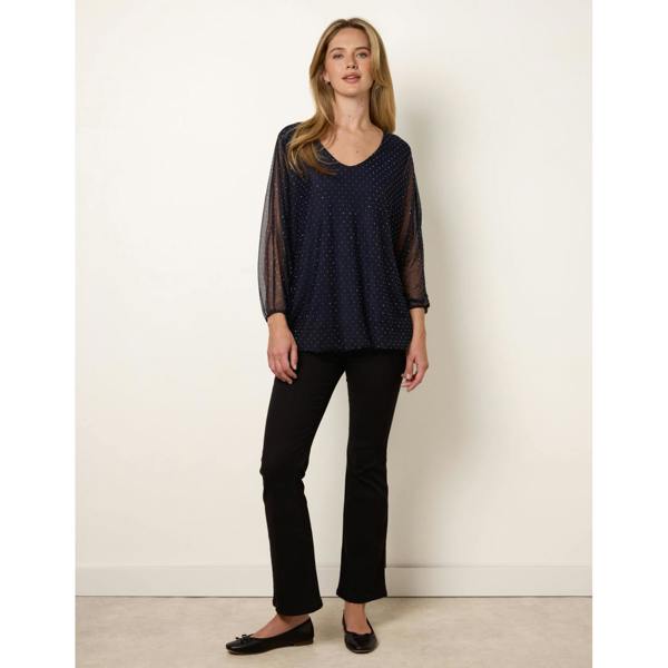 Blue Vanilla Mesh Diamante Batwing Top