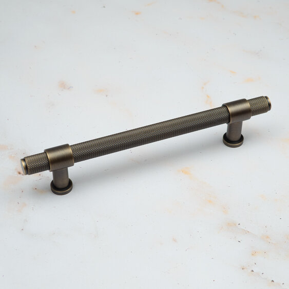 Handle & Home Antique Brass Knurled Handles with Clasp Detailing