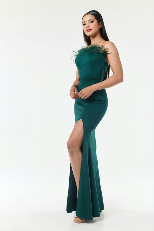 LuvForever Green Bandeau Side Slit Maxi Dress