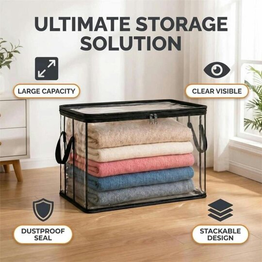 Havendro 4PCS Transparent Clear Storage Boxes Foldable Plastic Organizer with Lid Large