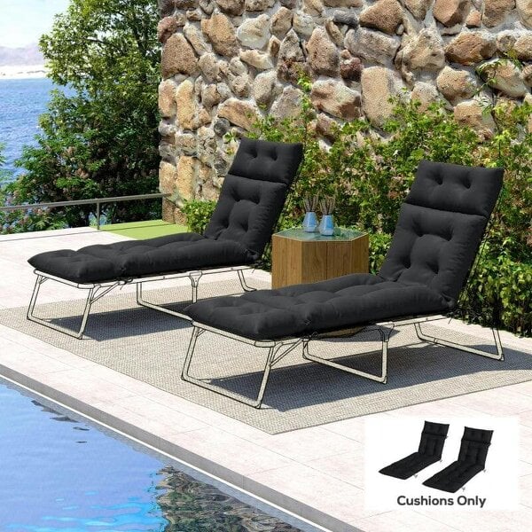 Set of Two 190 x 56cm Sun Lounger Cushions - Black