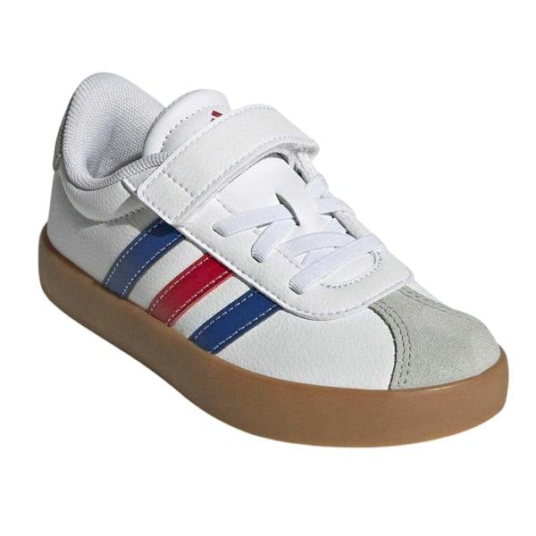 Adidas Boys VL Court 3.0 3 Stripes Suede Trim Trainers - White/Royal Blue/Red - 