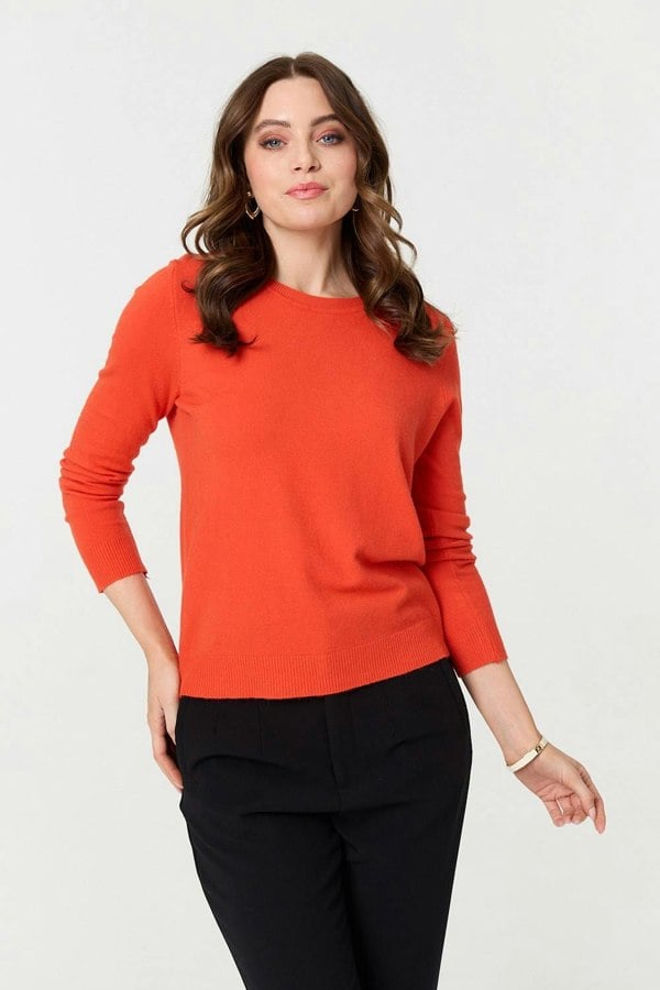 Orange | Plain Soft Knit Long Sleeve Jumper
