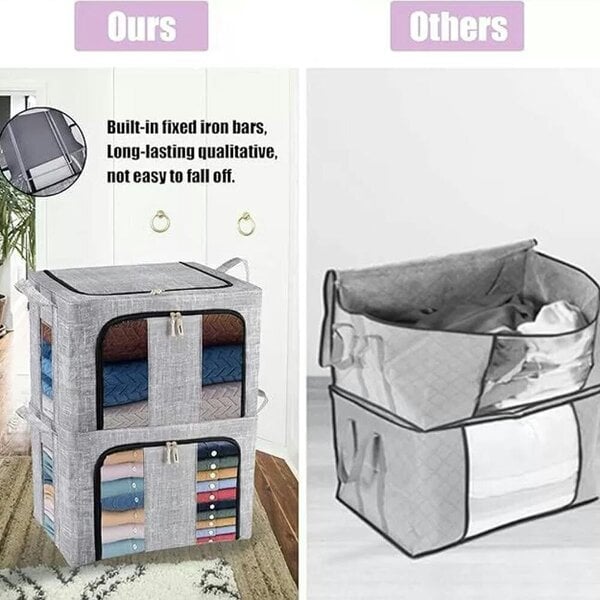 Havendro 3Pcs 66L Folding Storage Box Made of Thick Fabric Steel Frame Wardrobe Organizer
