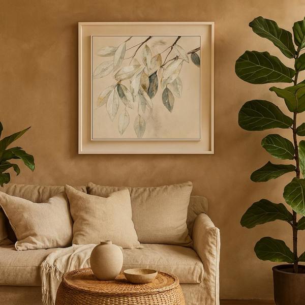 Wyld Haus Gacilly Scandi Downward Leaf Framed Painting On Canvas