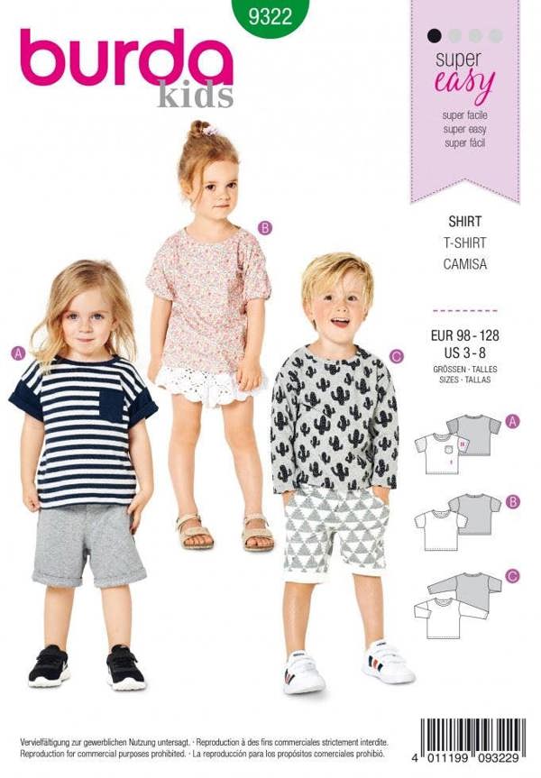 Burda Sewing Pattern 9322 Tops For Kids, Ages: 3-8 - Easy