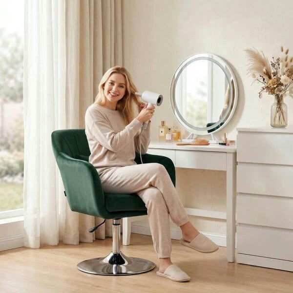 Bobobiy Retro Velvet Swivel Tub Chair with Steel Frame, Cushion Seat, Dark Green