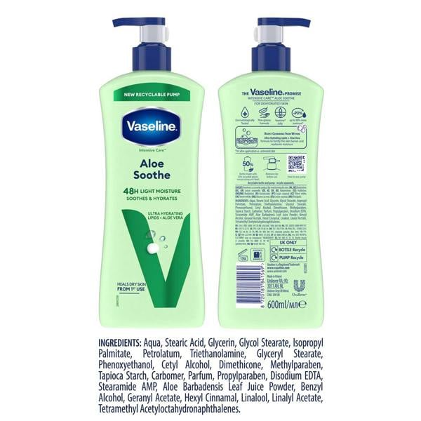 Vaseline Intensive Care Aloe Soothe Body Lotion, 9 pack, 600ml for Dry Skin Care