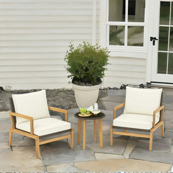 Rafaelo Mobilia Set of 3 Rattan Bistro Table And Chair Natural Brown