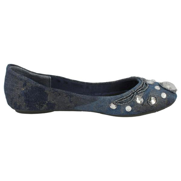 Spot On Ladies Spot On Denim Ballerina Jewel Beaded Vamp
