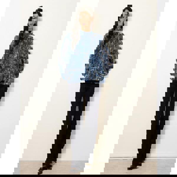 Blue Vanilla High Neck Paisley Print Puffball Top