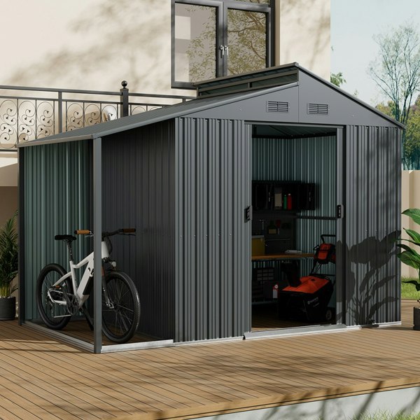  6×6 ft Galvanized Steel Outdoor Storage Shed with Lean-to