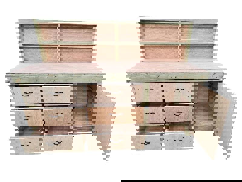 Arbor Garden Solutions Wooden Eucalyptus hardwood top workbench, cabinet with lockable cupboard (V.3) with back