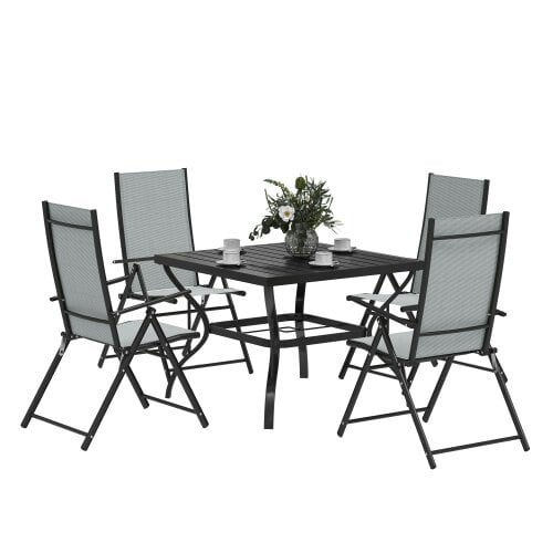 Wyld Haus Mattilo 4 Seater Light Grey Mesh and Black Steel Frame Dining Set