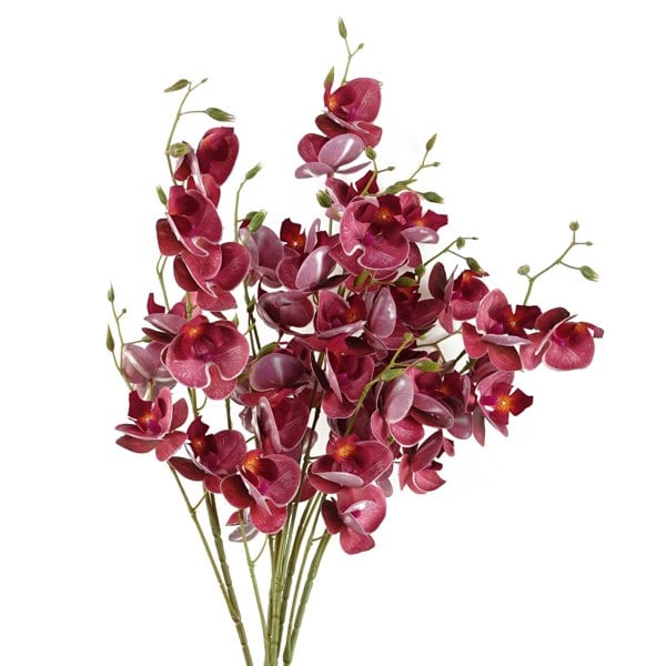 Leaf Pack of 6 x 80cm Dark Pink Artificial Mini Orchid Stem
