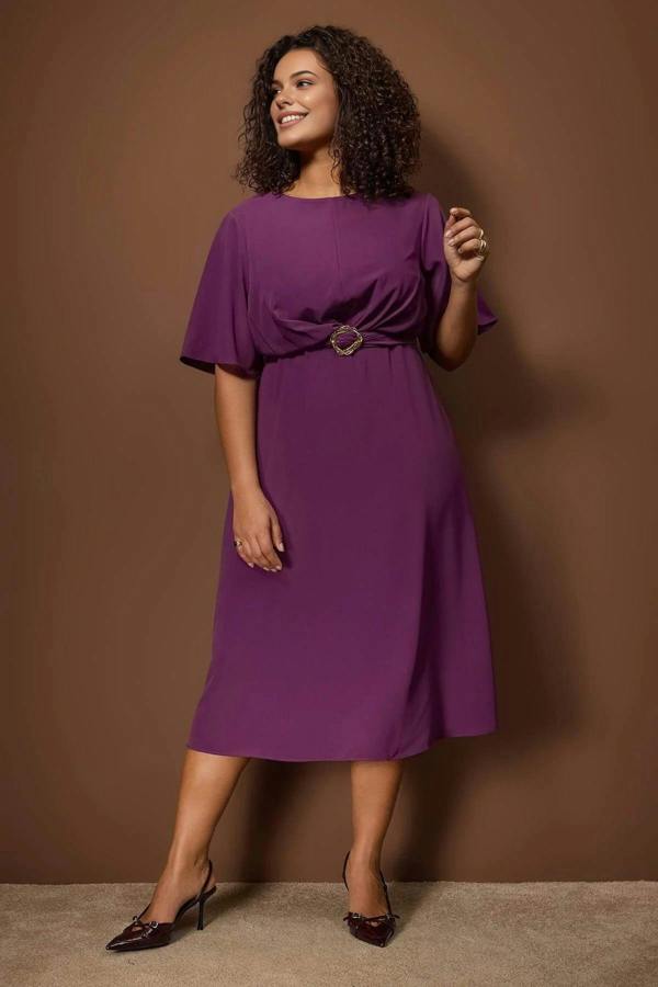 WOVCOR Accessory Detail Midi Plus Size Woven Dress