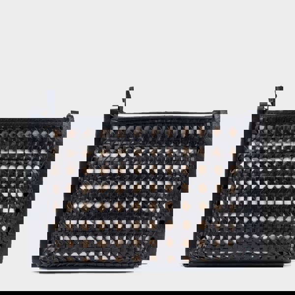 Assots London 'LEATHER LOOM' Black Real Leather Woven Crossbody Bag