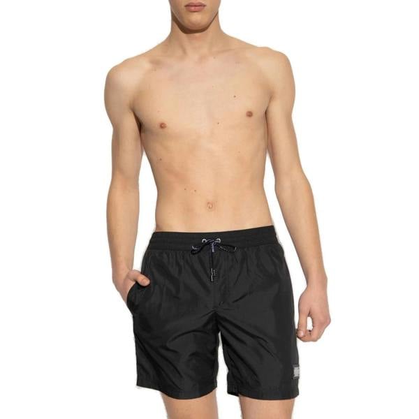 Dolce & Gabbana Silver Plaque Plate Drawstring Swim Shorts   in  Black