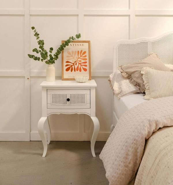 Louis Bedside Table with Rattan Cane Drawer
