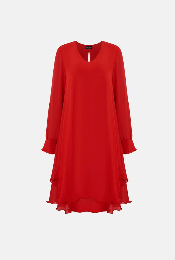 Long Sleeve Red Wave Hem Dress - James Lakeland