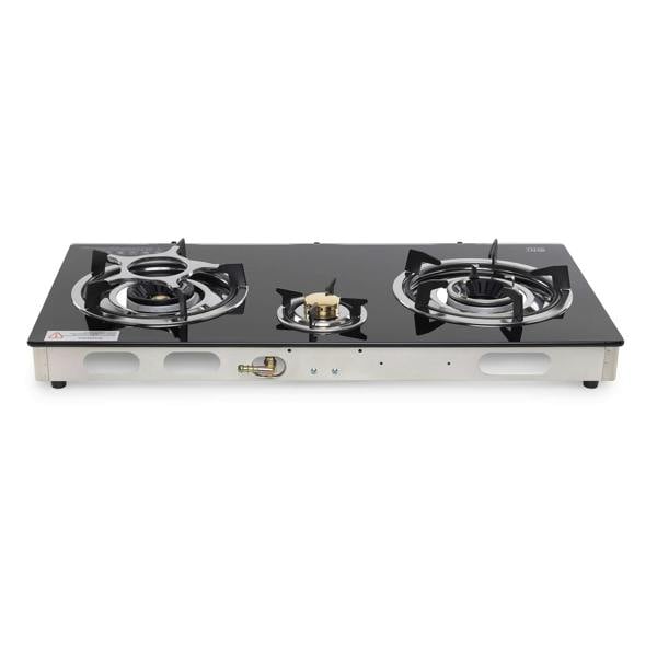 Portable 3-burner gas stove back view gas outlet