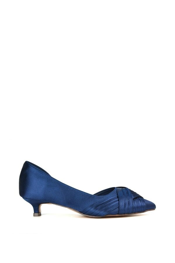 XY LONDON Pointed Toe Kitten Low Heel Classic Bridal Shoe Pumps - Navy