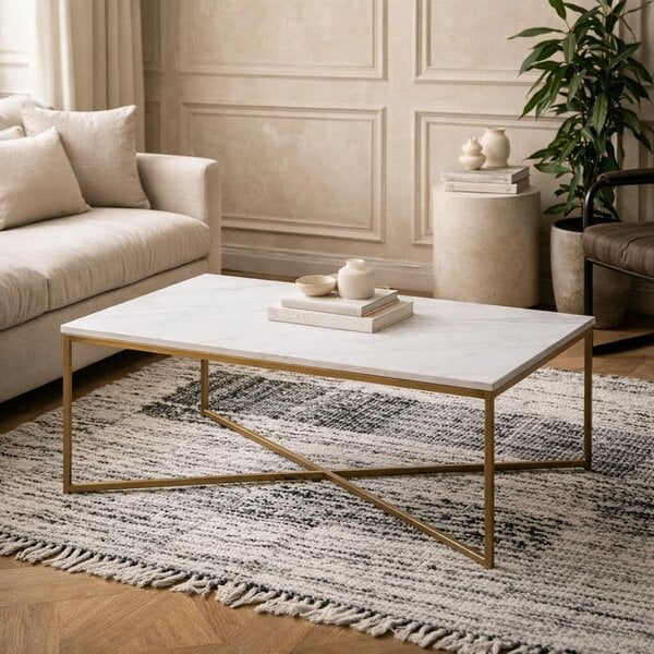 Wyld Haus Vodskov Coffee Table with White Marble Top
