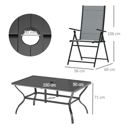 Wyld Haus Mamoka 6 Seater Steel and Grey Mesh Outdoor Dining Set with Parasol Hole