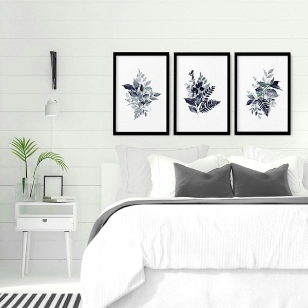 Blue Cottagecore bedroom | set of 3 framed wall art prints