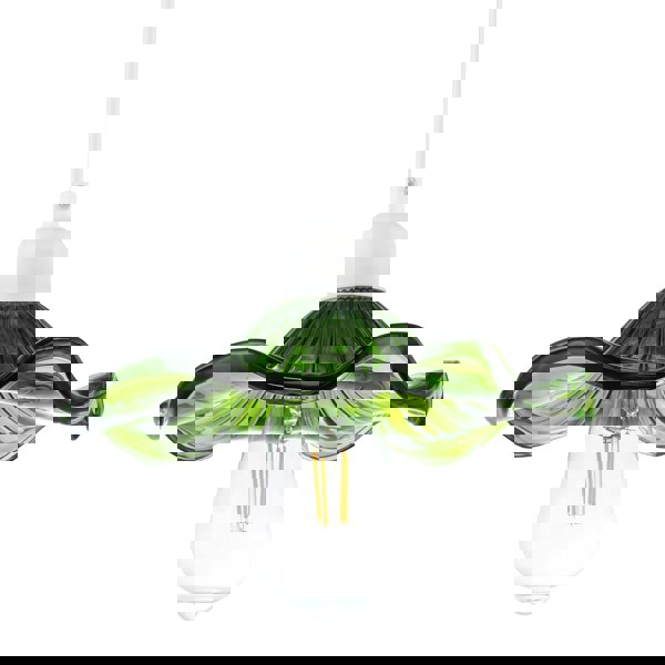 Designer Ribbed Emerald Glass Pendant Shade with Wavy Ruffled Edge Image 1