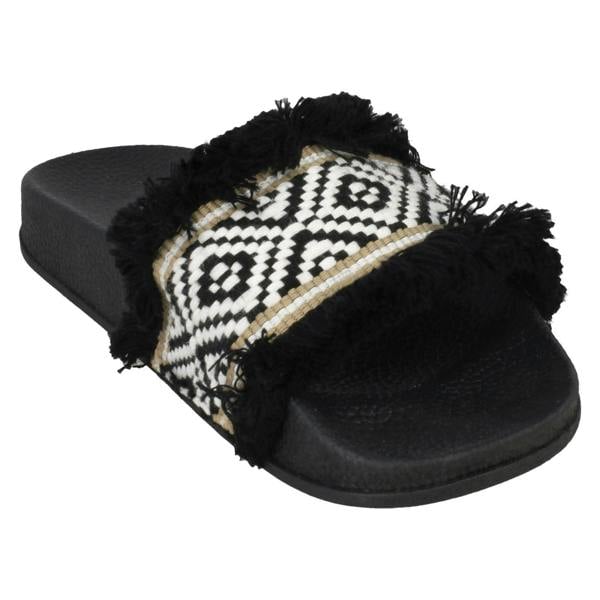 Spot On Ladies Spot On Fringe Trim Sliders