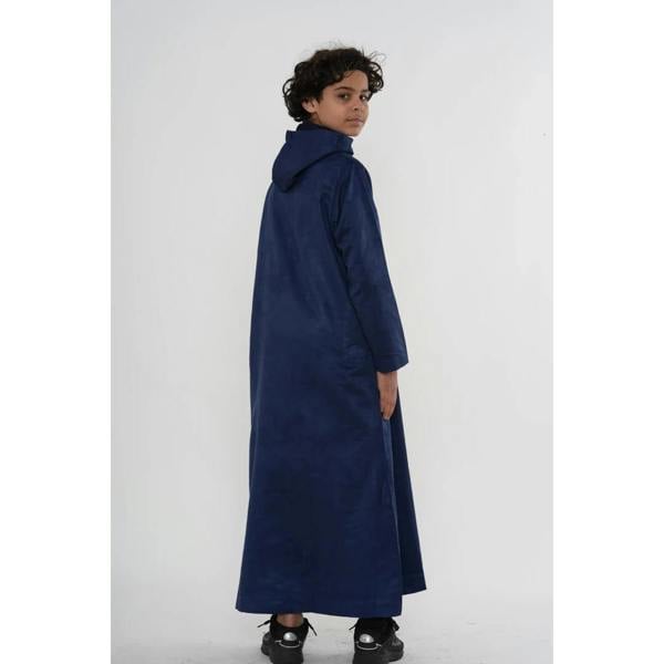 HM12 - Boy's Hooded Suede Emirati Omani Zipped Thobe - Navy - Thobez - 7