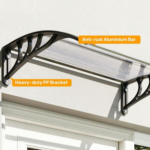 Black heavy-duty brackets and anti-rust aluminum bar for door canopy awning