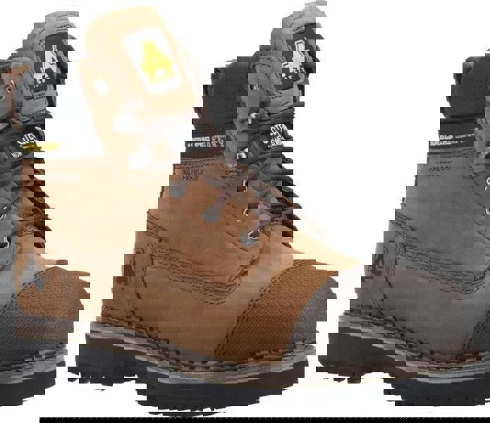 Amblers Safety AS233 Mens S3 Steel Toe/Midsole Lace Up Safety Ankle Boots, brown leather safety boots with steel toe cap, waterproof design, and black padded ankle collar.