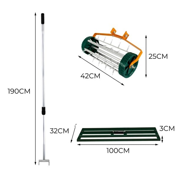 T-mech 100cm Lawn Leveller & Aerator – Green