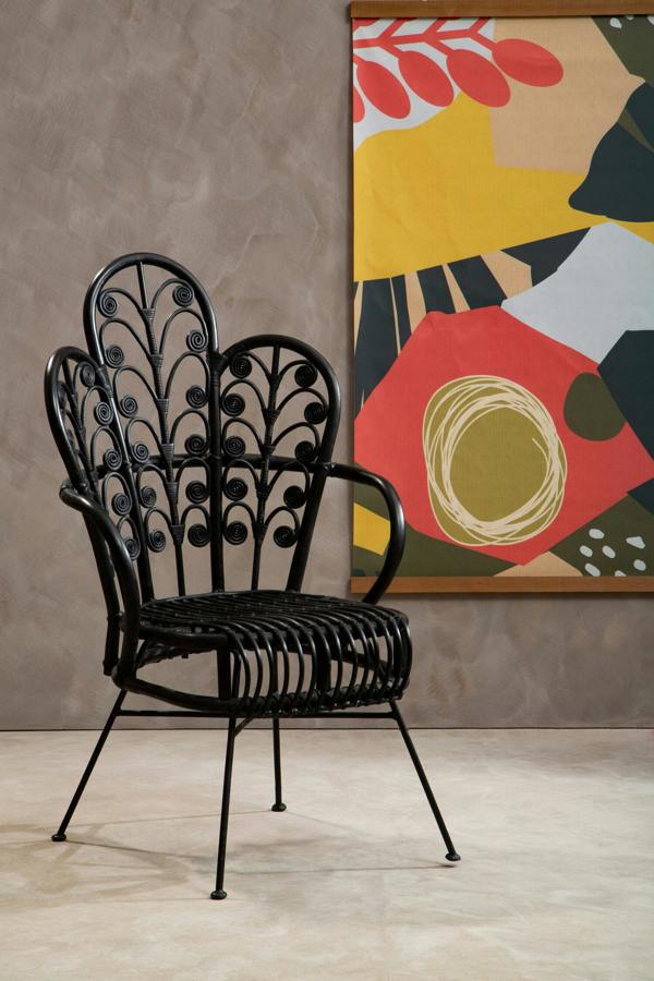 Interiors by Premier Java Black Natural Rattan Scalloped Back Chair