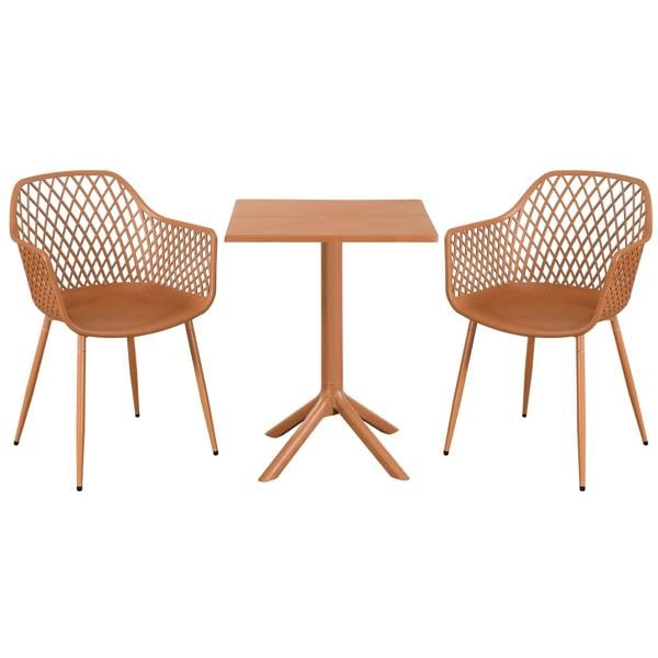 Core Products 3 Piece Bistro Garden Set, Pair Of Lattice Armchairs & Square Plastic Table, Moss Green