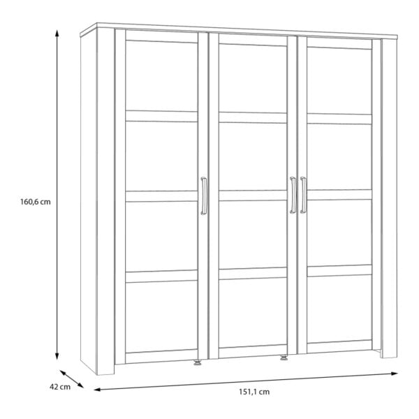 Wyld Haus Bramblecroft Grey and Natural Oak Wood Large Display Cabinet 3 Door